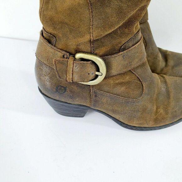 BORN KYLLI Tall Leather Distressed Suede Boots Tobacco 7 - Picture 4 of 7